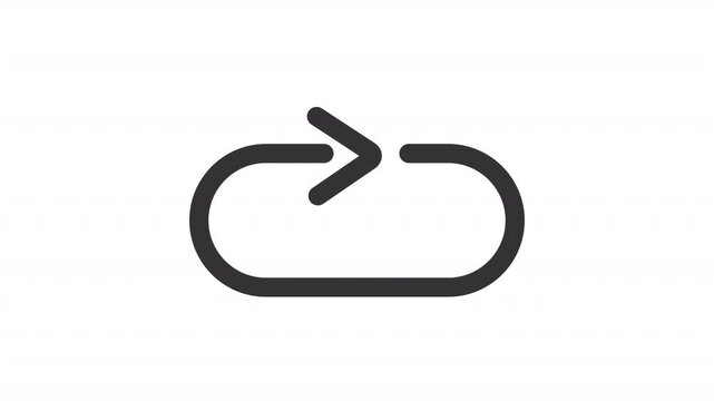 Animated arrow pointing forward right line icon. Loading animation. Circular flow. Rounded oval tracking line. Outline element on white background. HD video with alpha channel