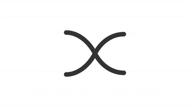 Animated two intersecting curved lines icon. Simple geometric symbol animation. Symmetrical curves. Outline element on white background. HD video with alpha channel