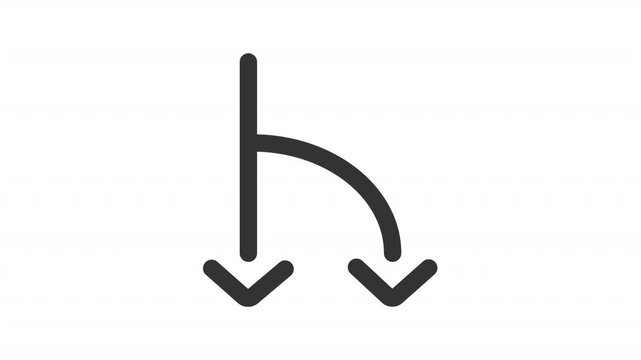 Animated path splitting line icon. Navigation symbol animation. Downward pointing arrowheads. Outline element on white background. HD video with alpha channel
