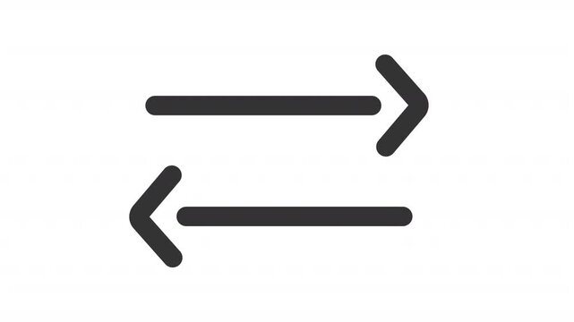 Animated two way communication line icon. Opposite facing arrowheads animation. Horizontal parallel lines. Outline element on white background. HD video with alpha channel