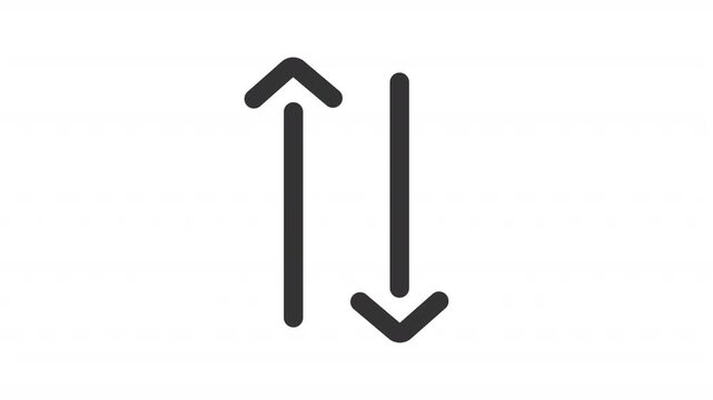 Animated two vertical contrasting arrows line icon. Data transfer animation. Sorting or exchange indicator. Outline element on white background. HD video with alpha channel