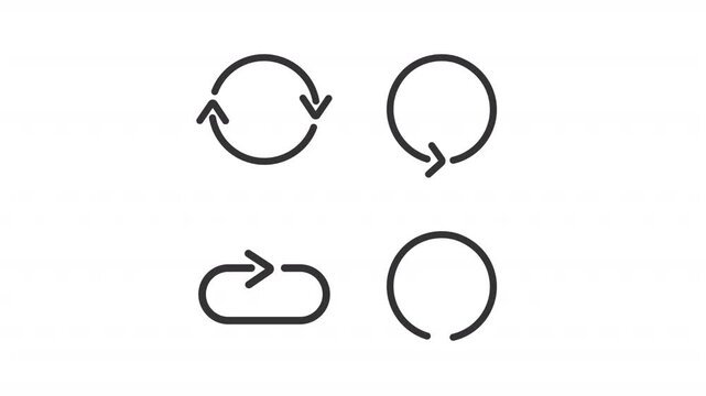 Animated continuous repetition cycle line icons. Geometric curved shapes animation set. Process refresh interface symbols. Outline elements on white background. HD video with alpha channel