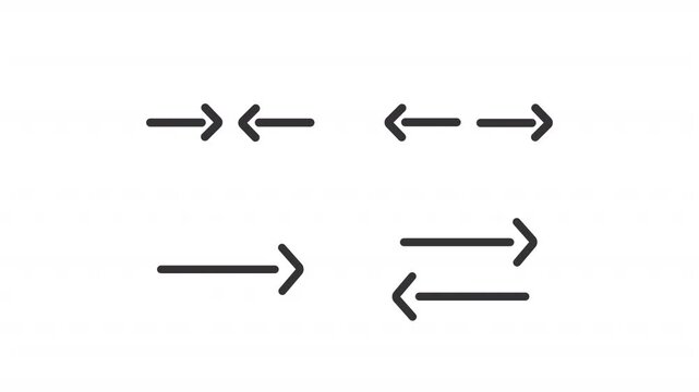 Animated minimalist arrow line icons. Outward pointing opposite arrows animation set. Inward directional signs. Outline elements on white background. HD video with alpha channel