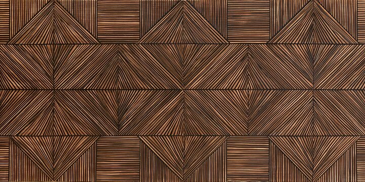 Diamond And Square Geometric Pattern Parallel Lines Chevron Effect Interconnected Design Brown Two Tone Wood Texture