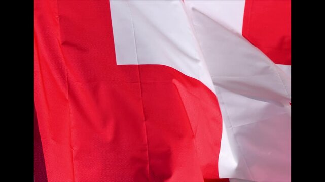 closeup pf the flag of switzerland waving with the wind