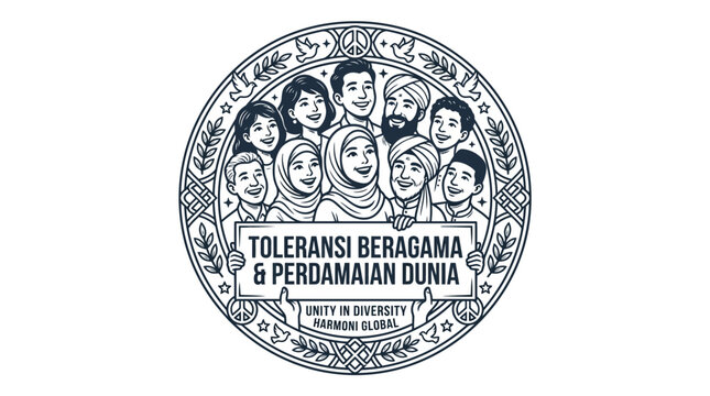 Diverse community circle for religious tolerance and peace.