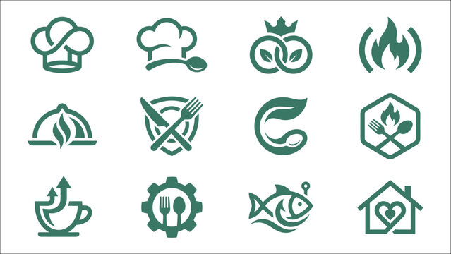 Minimalist Green Food and Culinary Icon Set