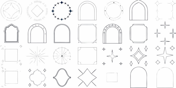 Collection Of Geometric Shapes And Arches Thin Line Art Style