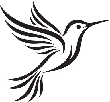 Flying hummingbird minimalist black and white silhouette graphic with silhouette