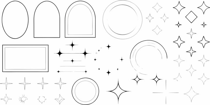 Collection Of Minimalist Thin Line Art Shapes And Sparkle Elements