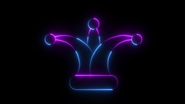 Glowing neon Jester joker Hat Icon Animation on Black Background. Neon Clown Hat with Bells. Casino gambling. Colorful Circus Festival, Masks and Party Elements, carnival character with joker hat ...