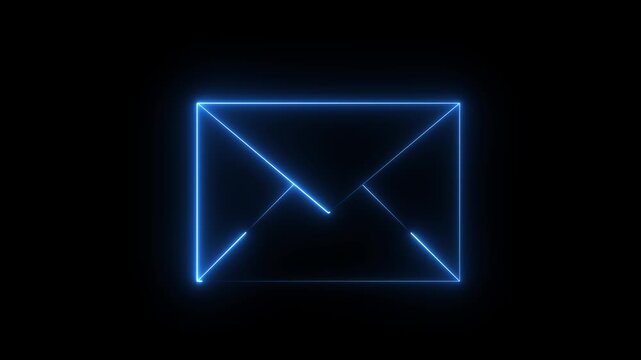 Neon blue color message icon animation with black background. glowing neon message icon concept.4K Video Motion Graphic.