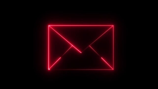 Neon red color message icon animation with black background. glowing neon message icon concept.4K Video Motion Graphic.