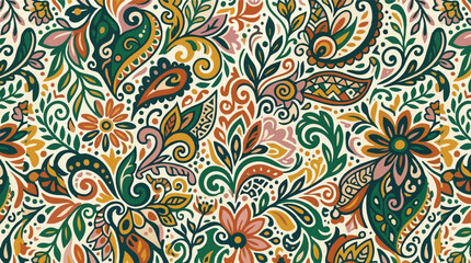 Premium seamless pattern featuring intricate floral and traditional paisley motifs, perfect for elegant textile design and decor © Rheyna