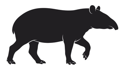 Tapir silhouette stands in profile as a minimalist black graphic design element. © sajida