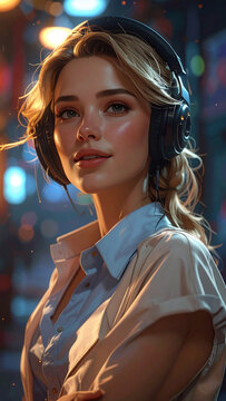 Mulher Jovem com Fones de Ouvido