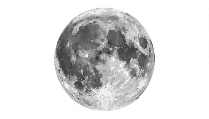 Realistic Full Moon Vector Graphic Isolated on White with Detailed Lunar Surface Texture Craters and Shadows for Astronomy Science Projects Night Sky Themes and Celestial Illustrations. © Masum
