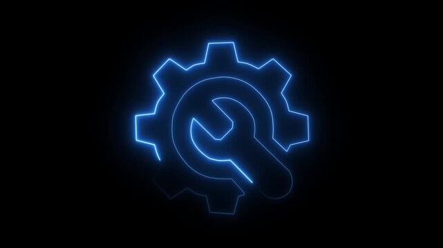 Glowing Spinning gears animation. Glowing neon blue color setting icon Technology setting icon Adjusting, service, setting, maintenance,Motion Graphic video.