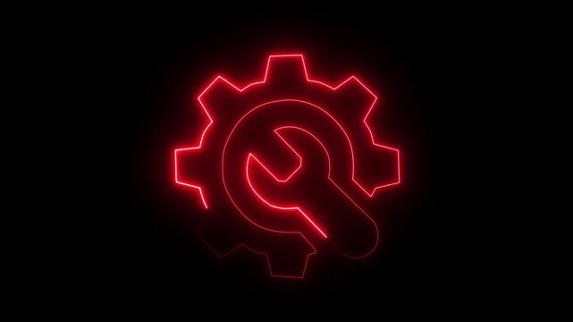 Glowing Spinning gears animation. Glowing neon red color setting icon Technology setting icon Adjusting, service, setting, maintenance,Motion Graphic video.