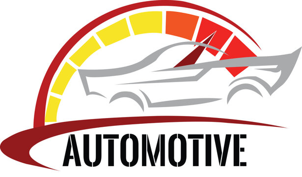 Automotive logo with car and speedometer
