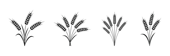 Fototapeta premium Wheat Icon, Black Wheat Ear Silhouettes for Agriculture Logos, Organic Product Labels, Farm Branding, Harvest Themes, and Rural Vector Design