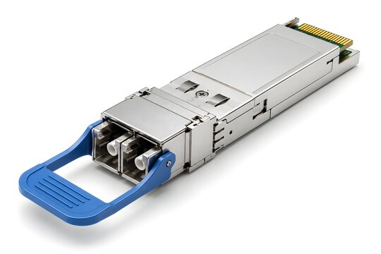 Optical transceiver module isolated on white background