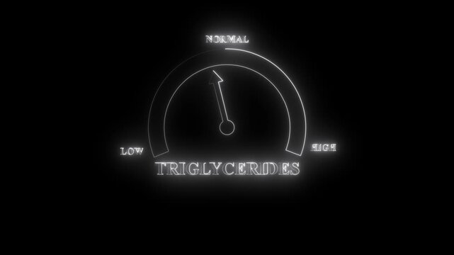 Triglycerides level meter with low normal high indicators and needle pointing to low gauge measurement