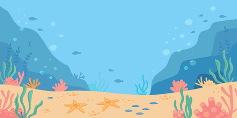 Underwater Scene Vector Illustration With Coral Fish And Sand © Sanjit