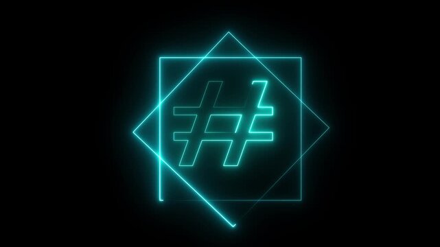 Neon hashtag symbol icon animation. Neon Punctuation Symbols icon animation concept. concept for online trends, social media. 4k Animation Video.