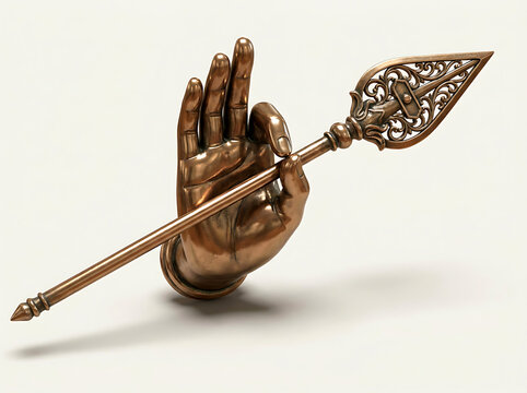 Bronze hand holding a vel spear a hindu religious symbol detailed sculpture