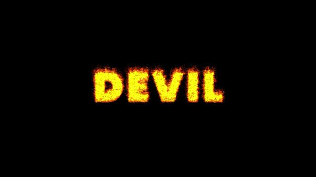 Devil text with burning texture animation isolated on black background