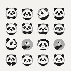 Fototapeta premium Cute Panda Faces Collection: Pixel Art & Icons