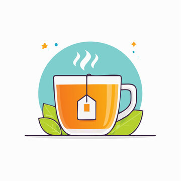 Steaming Cup of Tea with Tea Bag and Leaves