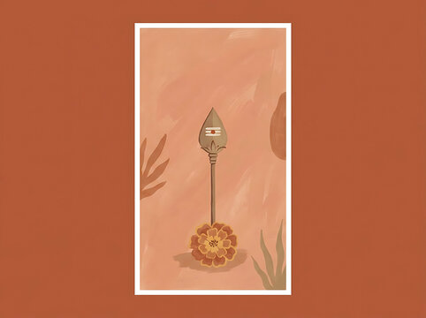 Vel spear and marigold flower illustration warm tones framed composition