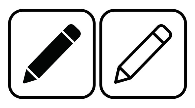 Two pencil icons in rounded square frames representing writing, drawing, editing, and design tools for UI design, branding, and content creation