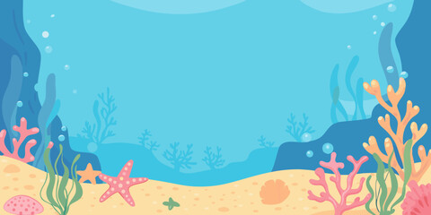 Underwater scene with coral seaweed and starfish a flat vector illustration © Ella