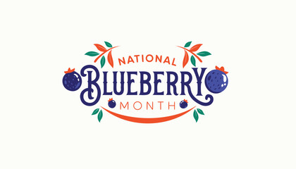 Decorative national blueberry month typography design with fresh berry illustrations © vectyx2