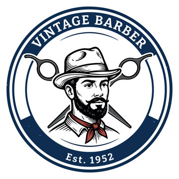 Vector illustration of barberman holding clipper with barbers pole in vintage illustr