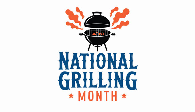 National grilling month logo design with a hot smoking barbecue grill