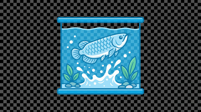 Arowana fish jumping in a glass aquarium tank icon