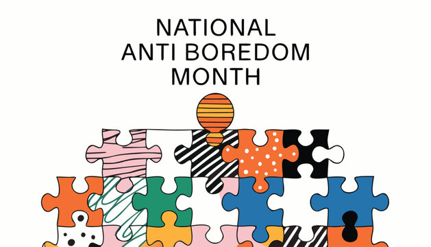 Colorful jigsaw puzzle pieces forming a creative national anti boredom month