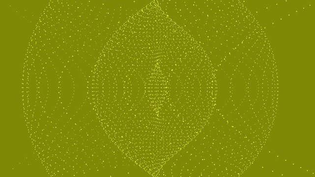 Abstract animated background featuring an olive green backdrop with glowing yellow dot particles forming a globe-like sphere that rotates vertically.