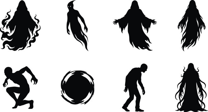 Ghost and Spirit Silhouette Collection with Haunted Apparitions and Horror Shadow Figures