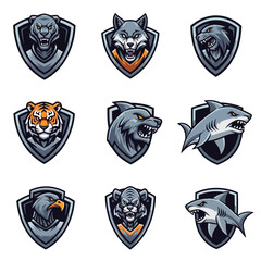 Obraz premium Animal Crest Emblems: Tiger, Wolf, Shark, Eagle, Bear, Lion, Panther, Fox, Lion