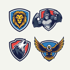 Obraz premium Animal Crests: Lion, Gorilla, Wolf, Eagle Emblems for Sports Teams and Brands
