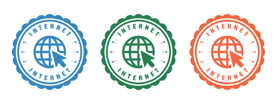Click to Go to Website Icon Featuring Internet Navigation Symbol on Round Badge Design