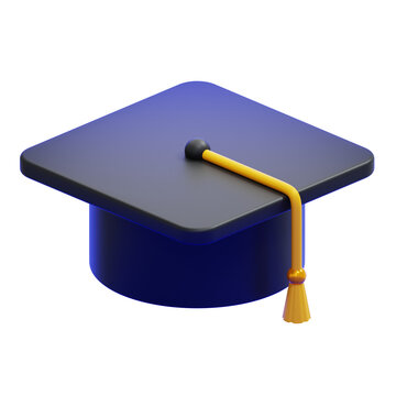 3D graduation cap icon with yellow tassel representing academic achievement and educational success isolated on white