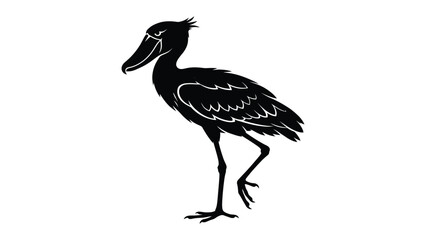 Shoebill stork stands on one leg in a minimalist black and white vector illustration. © sajida