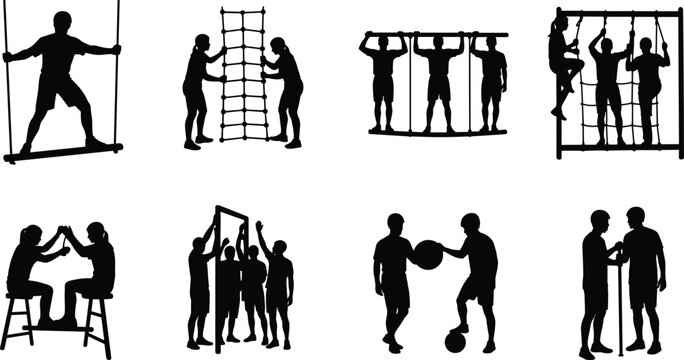 Adventure Obstacle Course Silhouette Collection with Team Building and Outdoor Activities