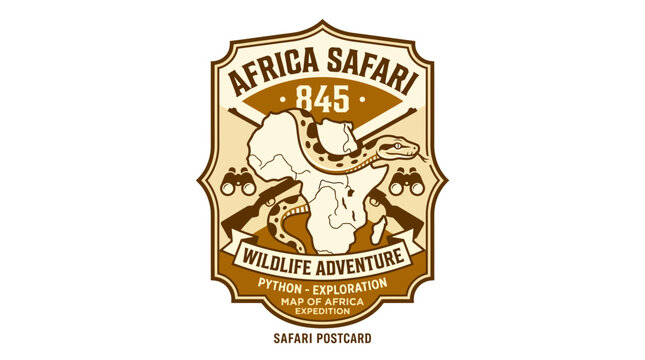 African safari python exploration wildlife adventure postcard emblem